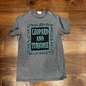 Gray Womens Shirt with Leopard and Turquoise Print